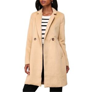 Lulus Harriet Long Double-Breasted Tan Coat, size XS